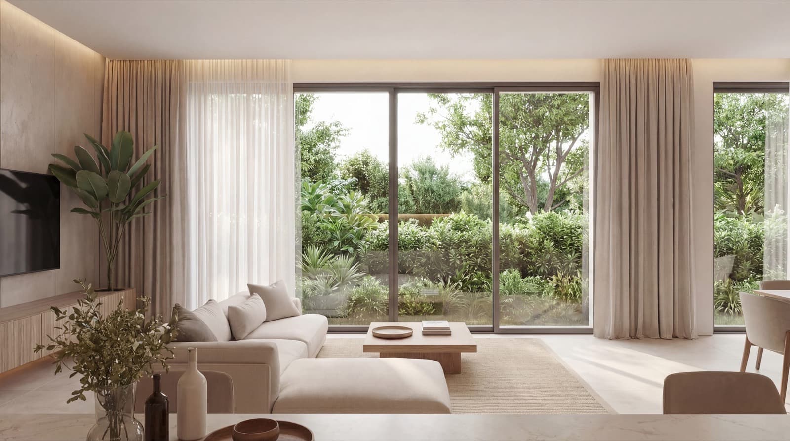 Holser Carré – Offenes Wohnzimmer mit Panoramaverglasung